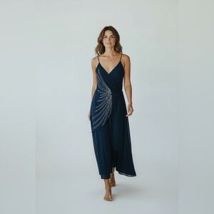 Navy Blue Original Union Vintage Disco  Spaghetti Strap Glitter Sequins Dress 13